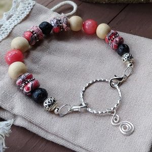 Lava Bead & Coral Charm Bracelet